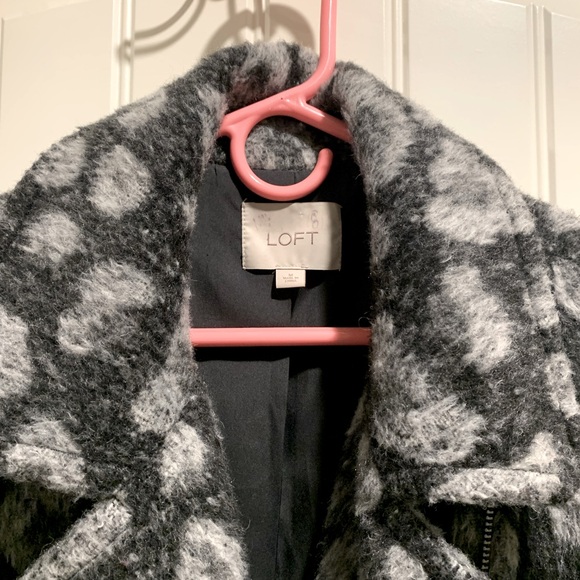 LOFT LEOPARD ANIMAL PRINT WOOL BLEND GRAY BLACK COAT JACKET WOMENS SIZE MEDIUM - Picture 7 of 9